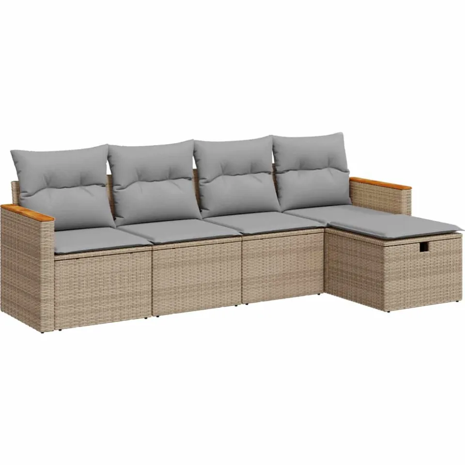 vidaXL 5-delige Loungeset met kussens poly rattan beige, foto 3