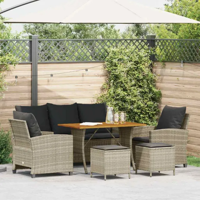 vidaXL 6-delige Loungeset met kussens poly rattan lichtgrijs grijs, foto 2