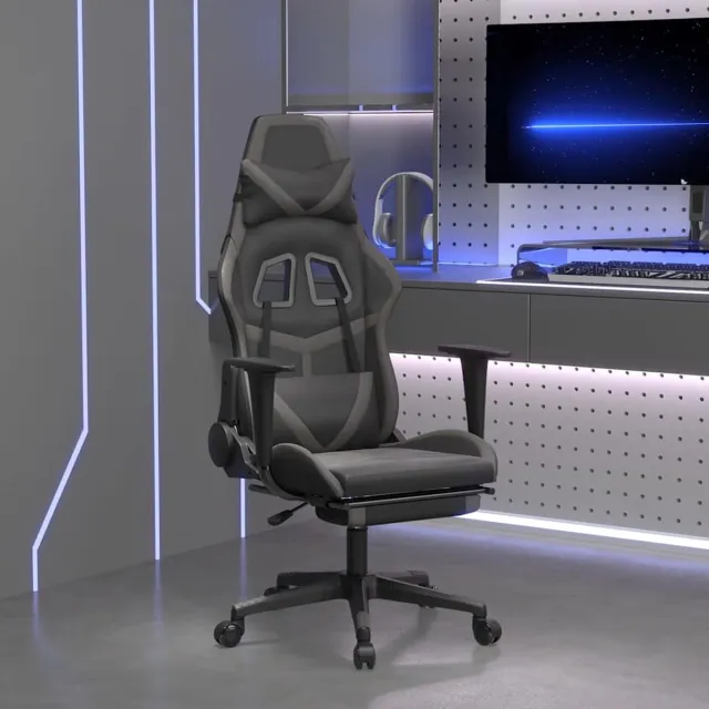 vidaXL Gamestoel - met - voetensteun - kunstleer - zwart - en - grijs zwart en grijs