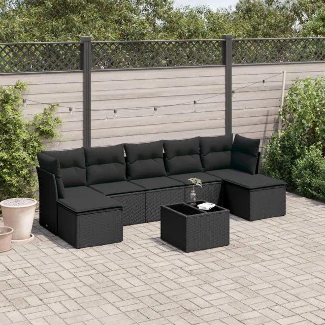 vidaXL 8-delige Loungeset met kussens poly rattan zwart, foto 2