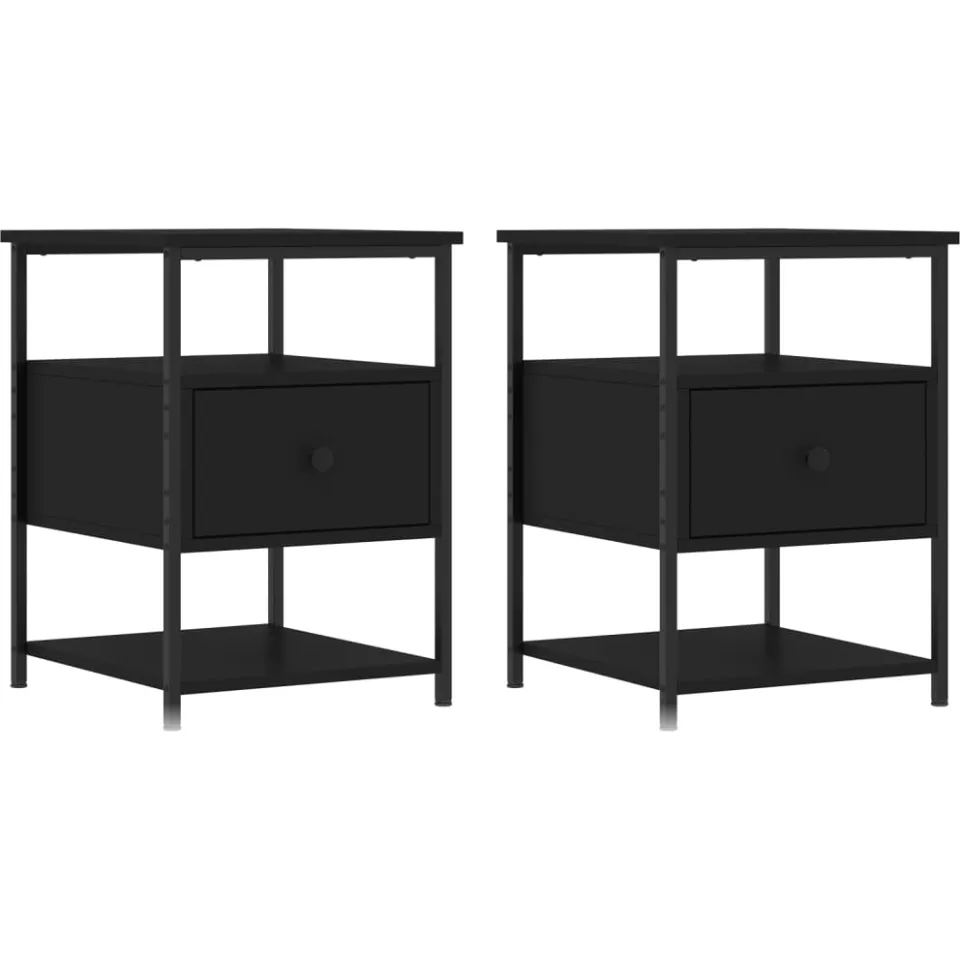 vidaXL Nachtkastjes 2 st 40x42x56 cm bewerkt hout zwart, foto 3