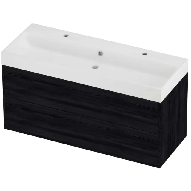 Proline Podium Badmeubelset Polystone Loft In Kader 120x46x62 cm Mat White Black Oak Eiken
