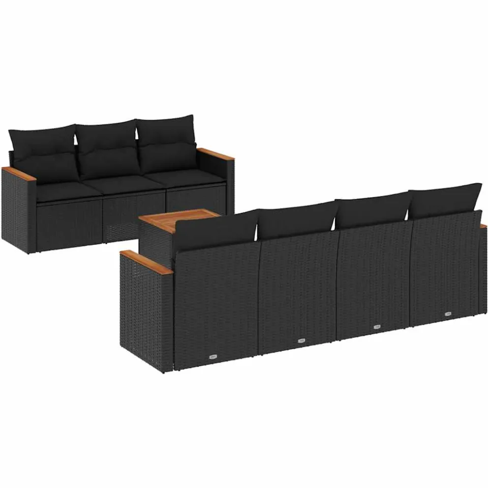 vidaXL 8-delige Loungeset met kussens poly rattan zwart, foto 3