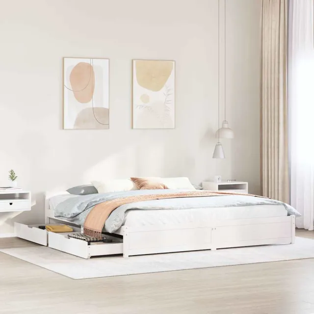 vidaXL Bedframe zonder matras massief grenenhout wit 180x200 cm