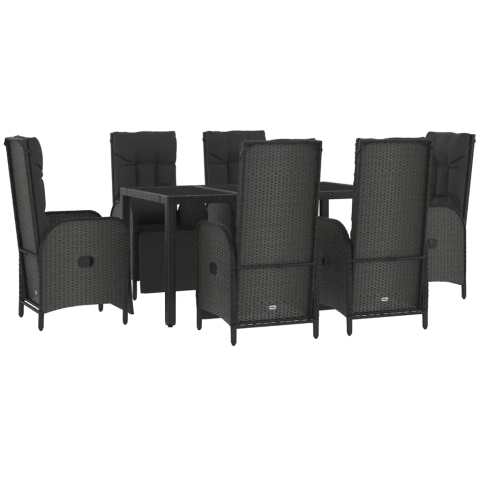 vidaXL 7-delige Tuinset met kussens poly rattan zwart en grijs
