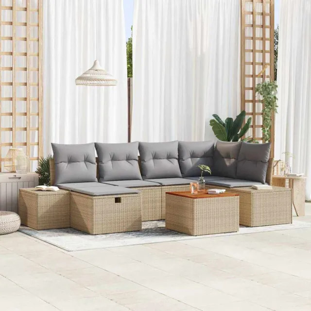 vidaXL Tuinbankenset 7 st Beige Poly riet, foto 2