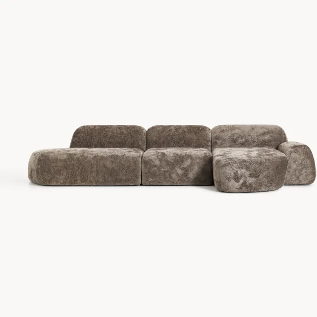 Westwing Collection Modulaire teddy-bouclé hoekbank Wolke (4-zits) met chaise-longue taupe