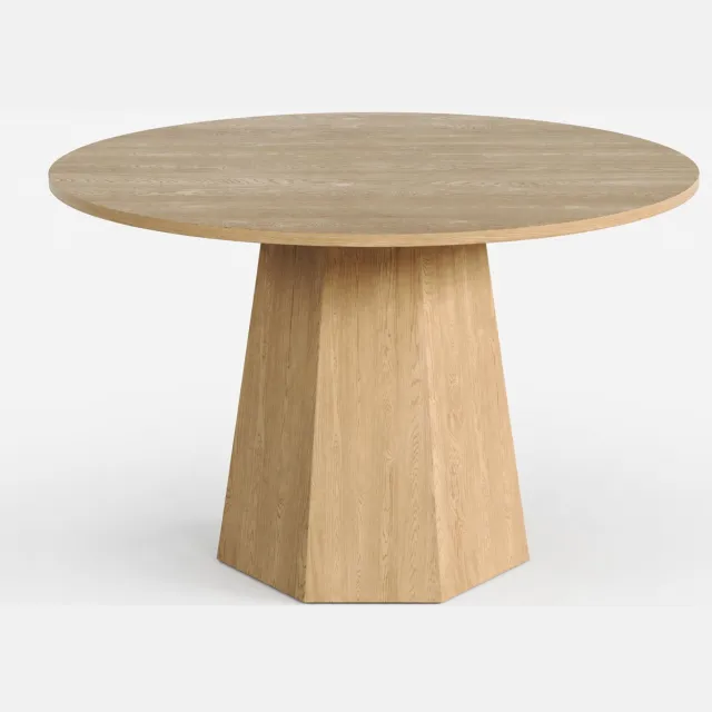 SONNENH Ronde eettafel met centrale gefacetteerde voet - MDF eikenlook - Diameter 120 cm