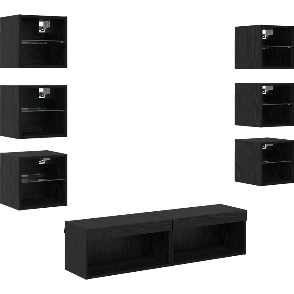 vidaXL TV-kast 8 st 60 x 30 x 30 cm Zwart Eiken Glas