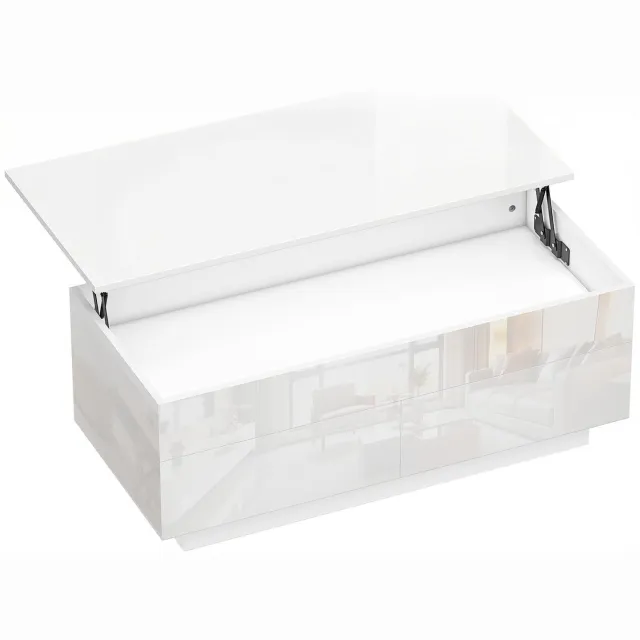 Homona Salontafel met opbergruimte - In hoogte verstelbaar - Met 2 lades - 102 x 48 x 40-54,5 cm - Hoogglans wit