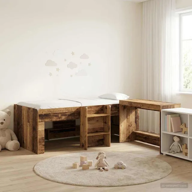 vidaXL Hoge Bed Frame met Bureau voor Kinderen 2 st Oud hout Bruin