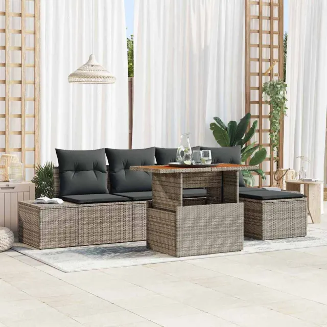 vidaXL Tuin Sofa Set 6 st Poly riet Zwart