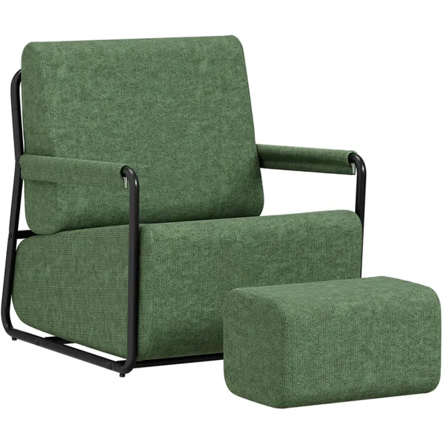SoBuy FST99-SY Fauteuil met Voetenbank - Verwijderbare Kussens - Stoffen Bekleding en Metalen Onderstel - Voor Woonkamer en Leeshoek - Groen/Zwart Grijs