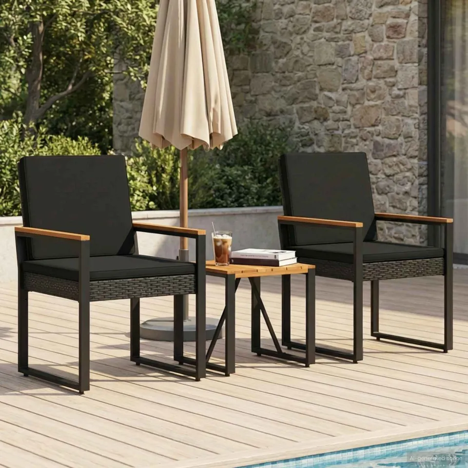 vidaXL Buitenmeubelset 3 st Zwart poly rattan, foto 3