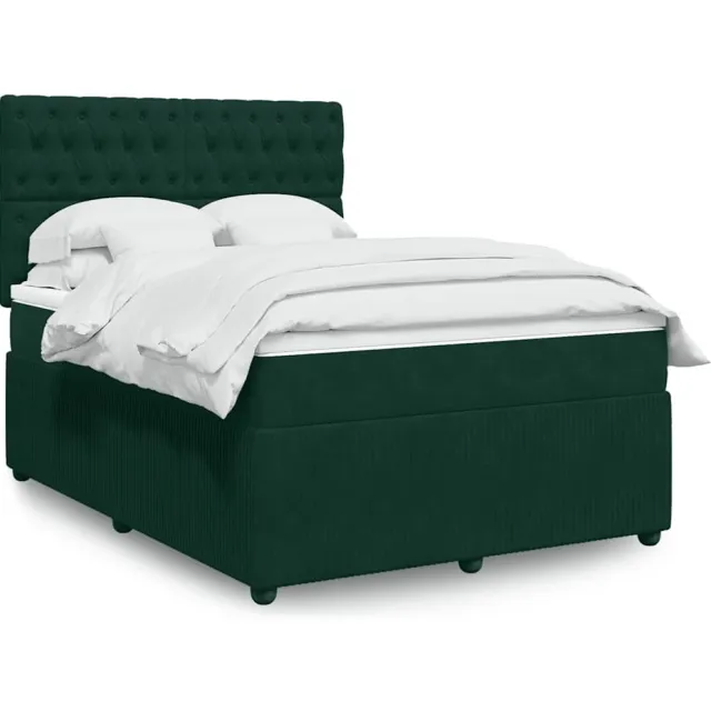 vidaXL Boxspring met matras fluweel donkergroen 140x200 cm groen