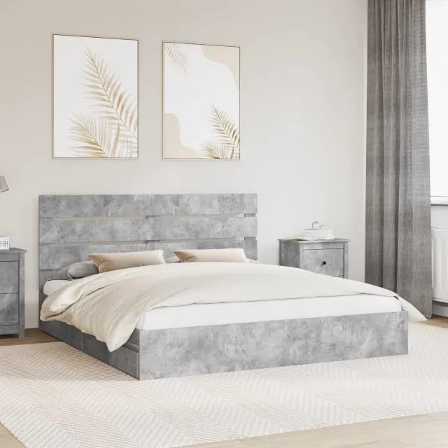 vidaXL Opslag bed met lade Beton Grijs 200 x 200 cm Bewerkt hout