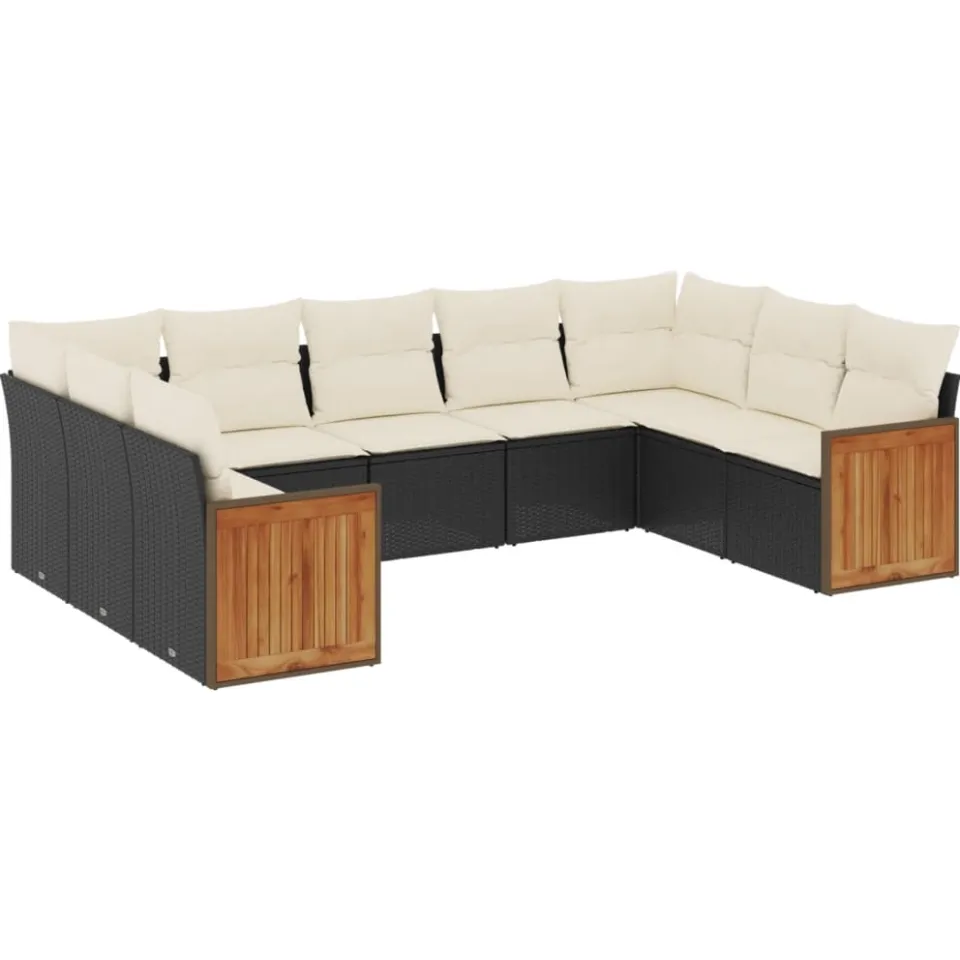 vidaXL 9-delige Loungeset met kussens poly rattan zwart, foto 3