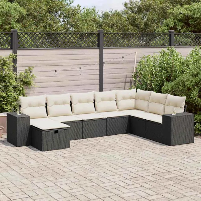 vidaXL 8-delige Loungeset met kussens poly rattan zwart, foto 2