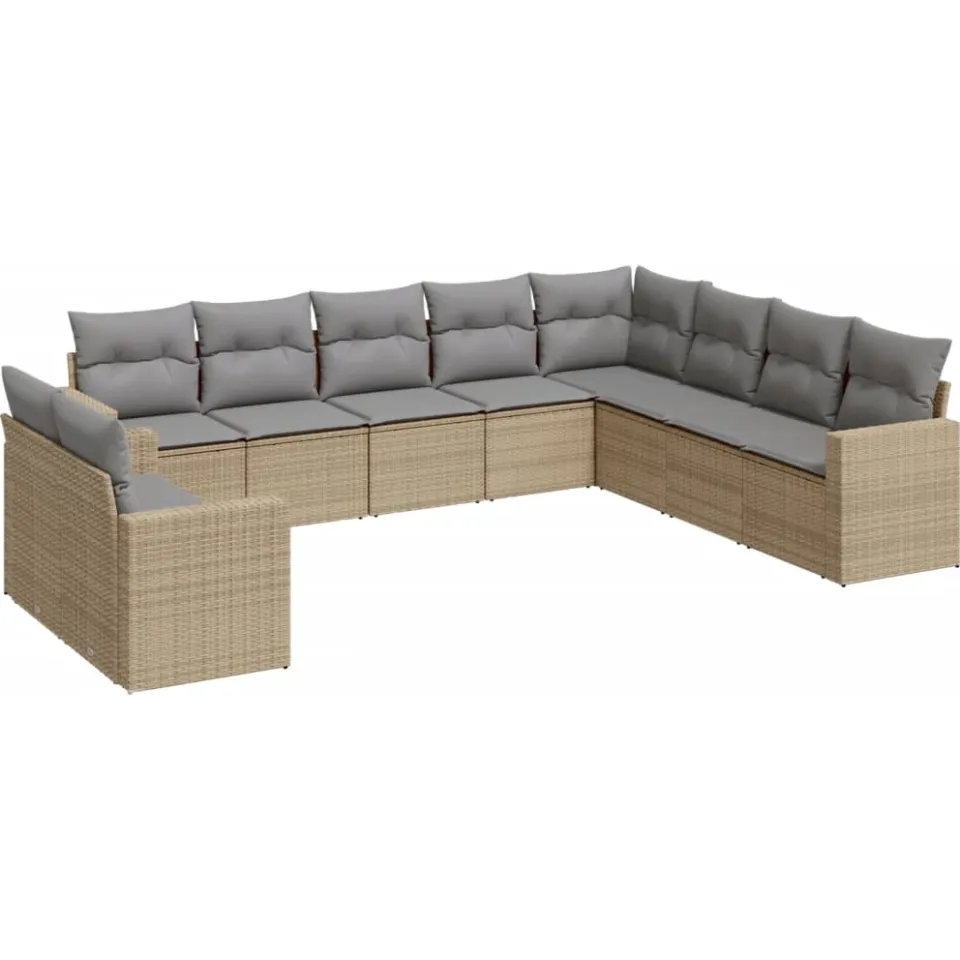 vidaXL 10-delige Loungeset met kussens poly rattan beige, foto 3