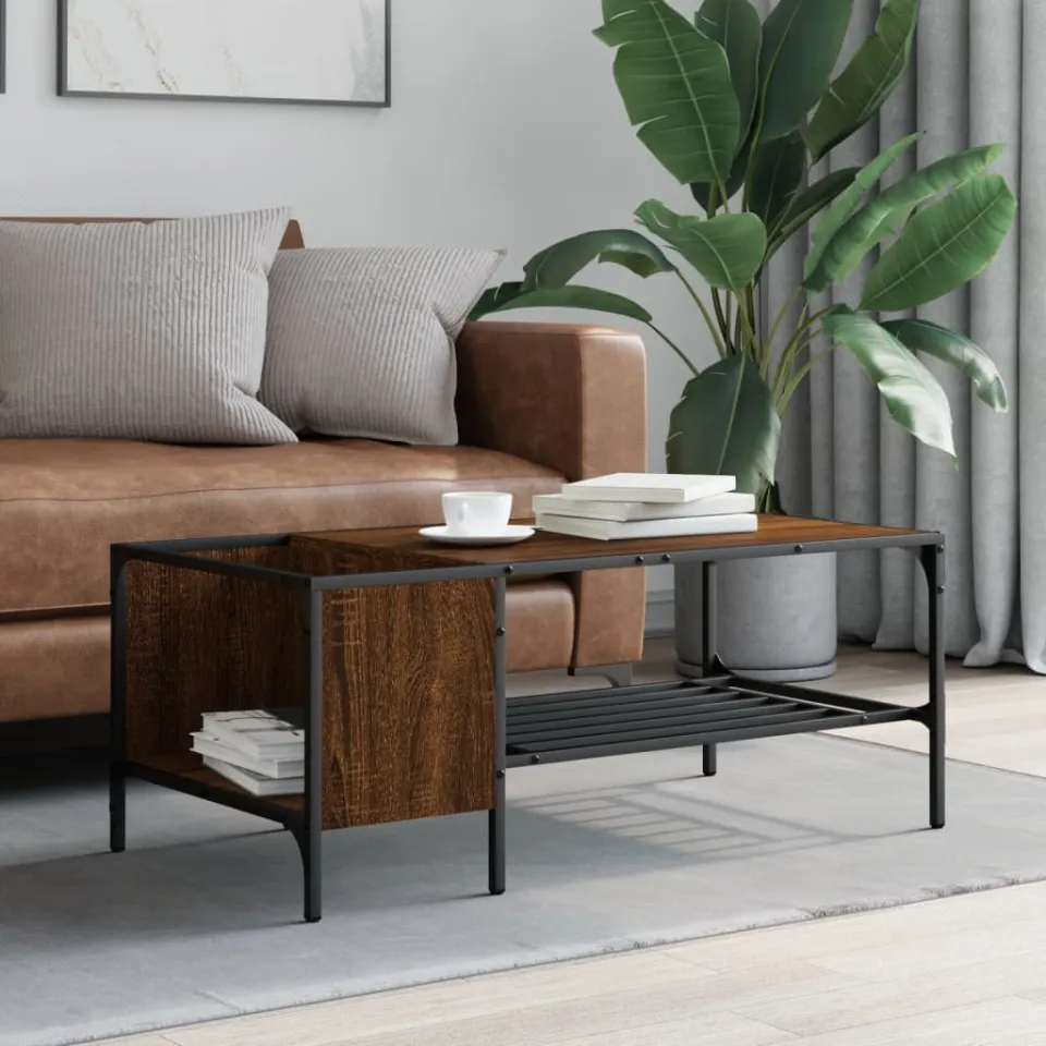 vidaXL Salontafel met rek 100x51x40 cm bewerkt hout bruin eikenkleur, foto 3