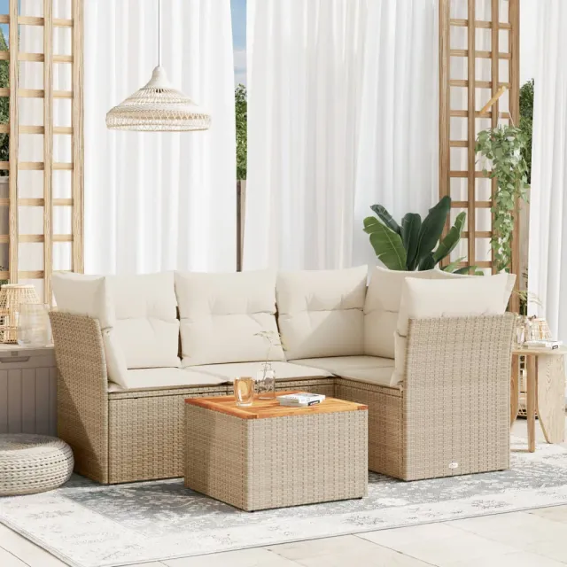 vidaXL 5-delige Loungeset met kussens poly rattan beige, foto 2