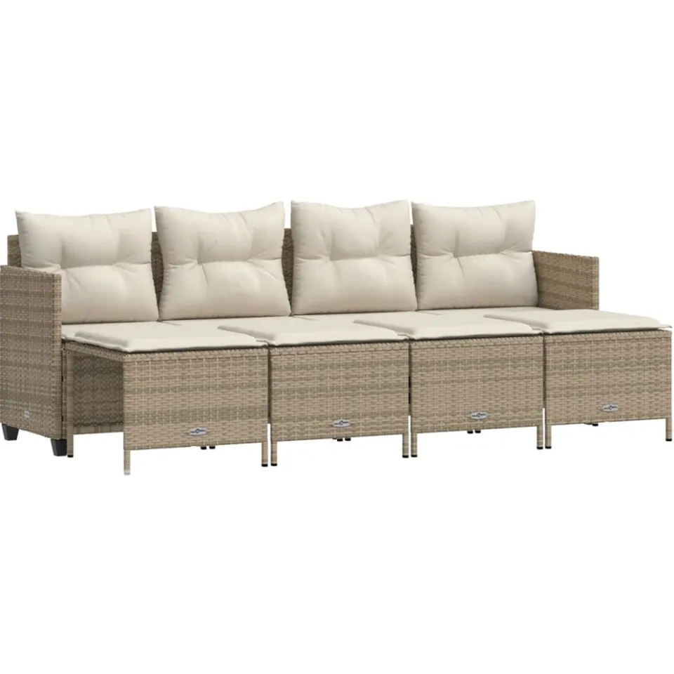 vidaXL 5-delige Loungeset met kussens poly rattan beige, foto 3