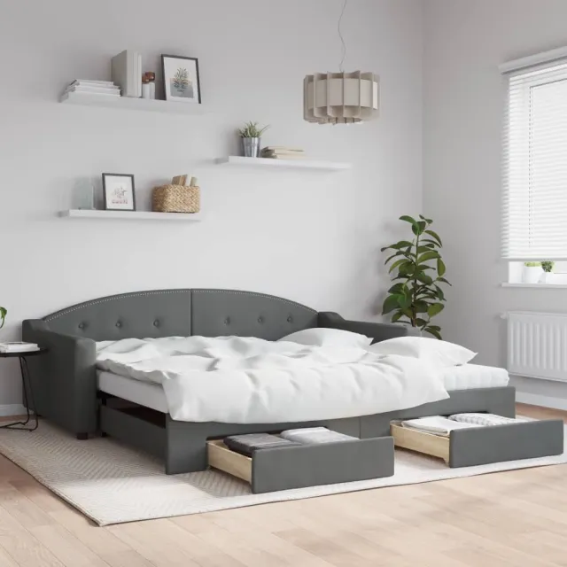 vidaXL Slaapbank onderschuifbed en lades 100x200 cm stof donkergrijs