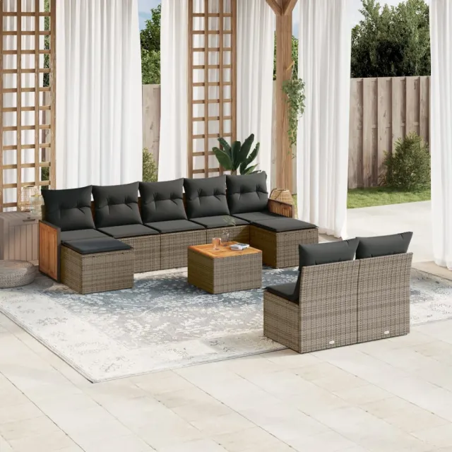 vidaXL 10-delige Loungeset met kussens poly rattan grijs, foto 2