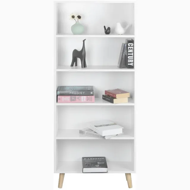Woltu Boekenkast - Boekenstandaard - Boekenkast Kinderkamer - 5 Archiefplanken - Wit - Woonkamer - 60 × 24 × 144 cm (B × D × H)