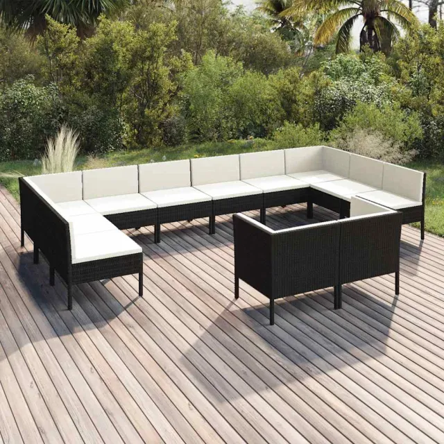 vidaXL 12-delige Loungeset met kussens poly rattan zwart, foto 2