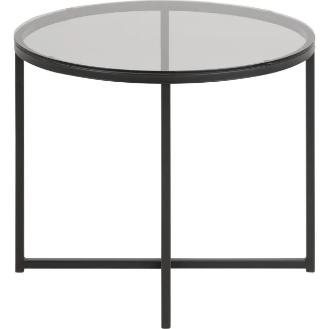 Actona Cape bijzettafel Ø55 cm rookkleurig glas en mat zwart metaal.