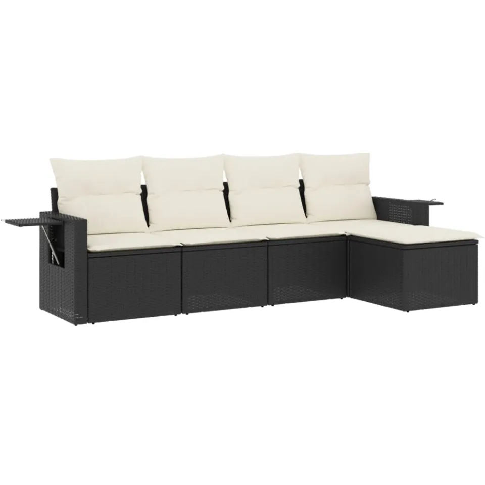 vidaXL 5-delige Loungeset met kussens poly rattan zwart, foto 3