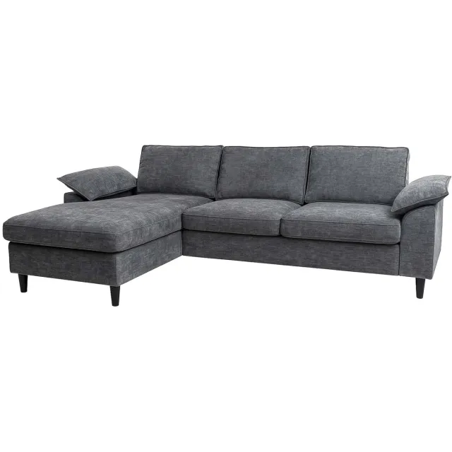 MCW Bankstel MCW-O71, hoekbank in L-vorm, ligvlak links/rechts, stof/textiel, hout 84x229x140 cm ~ donkergrijs