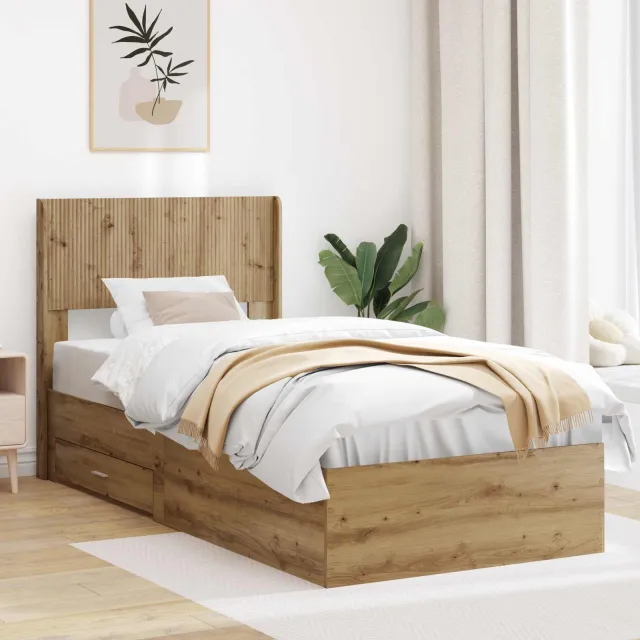 vidaXL Bedframe met opbergruimte en hoofdbord Artisanaal eiken Bruin