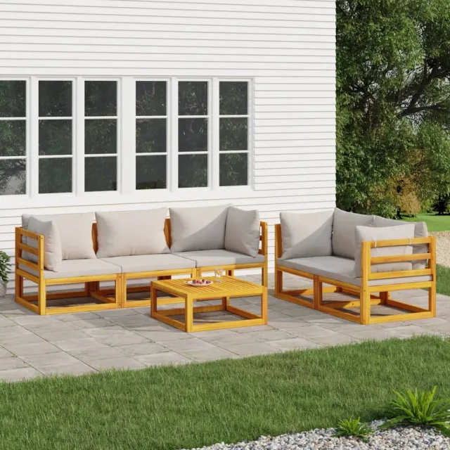 vidaXL 6-delige Loungeset met lichtgrijze kussens massief hout bruin, foto 2