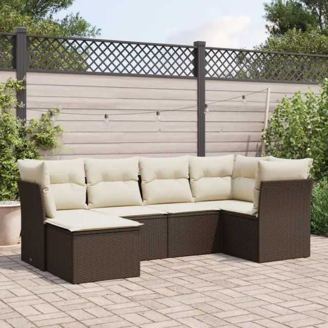 vidaXL 6-delige Loungeset met kussens poly rattan bruin, foto 2