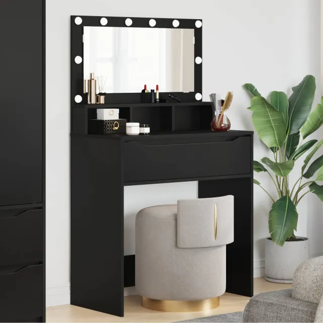 vidaXL Slaapkamer Kaptafels Zwart 80 x 39,5 x 135 cm Bewerkt hout, foto 2
