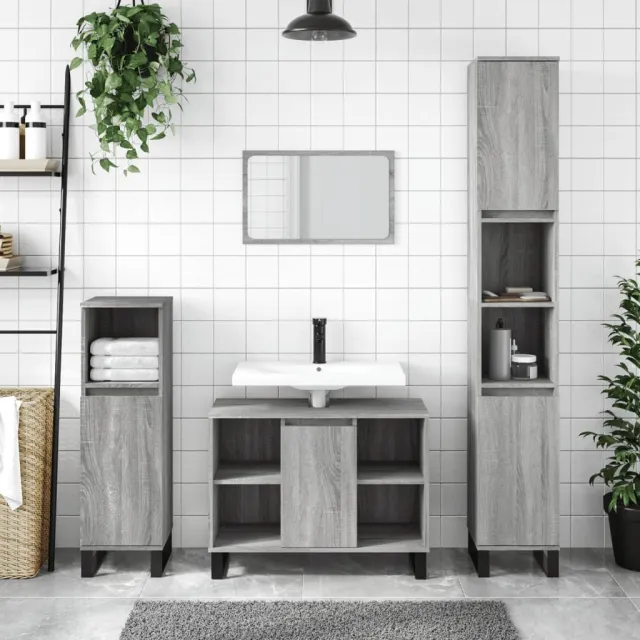 vidaXL 3-delige Badkamermeubelset bewerkt hout grijs sonoma eikenkleur, foto 2