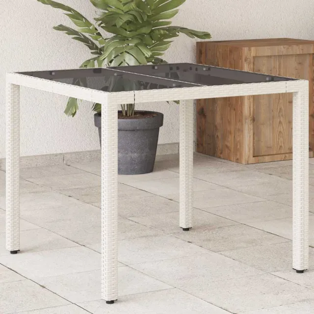 vidaXL Tuintafel met glazen blad 90x90x75 cm poly rattan wit, foto 2