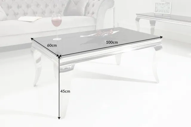 Invicta Interior Elegante salontafel MODERN BAROK 100cm zilver met zwart opaal glas - 37352 Zie omschrijving