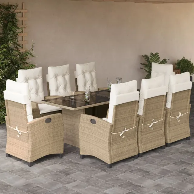 vidaXL 9-delige Tuinset met kussens poly rattan beige, foto 2