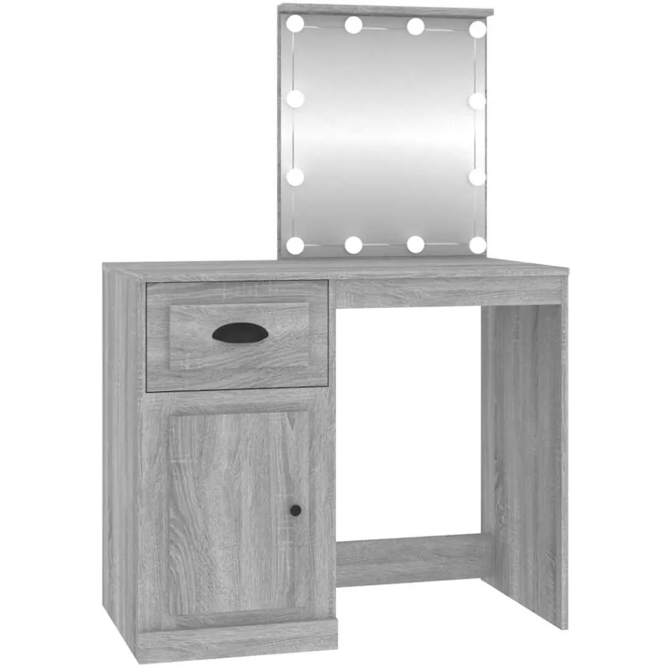 vidaXL Kaptafel met LED 90x50x132,5 cm bewerkt hout grijs sonoma eiken