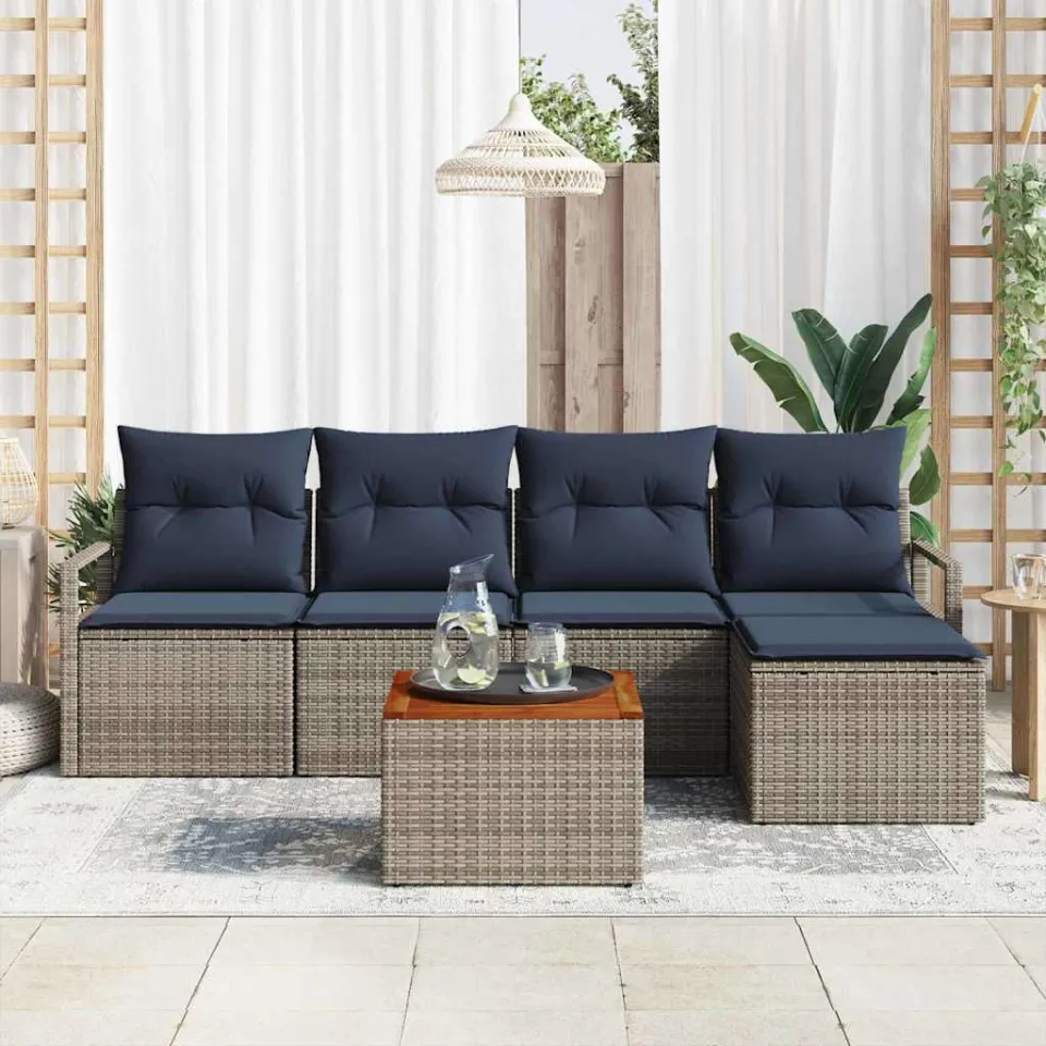 vidaXL Tuinbankenset 6 st Grijs poly rattan, foto 3