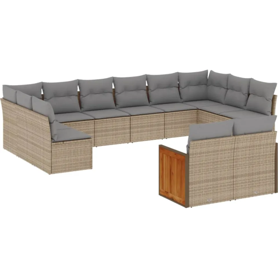vidaXL 12-delige Loungeset met kussens poly rattan beige, foto 3