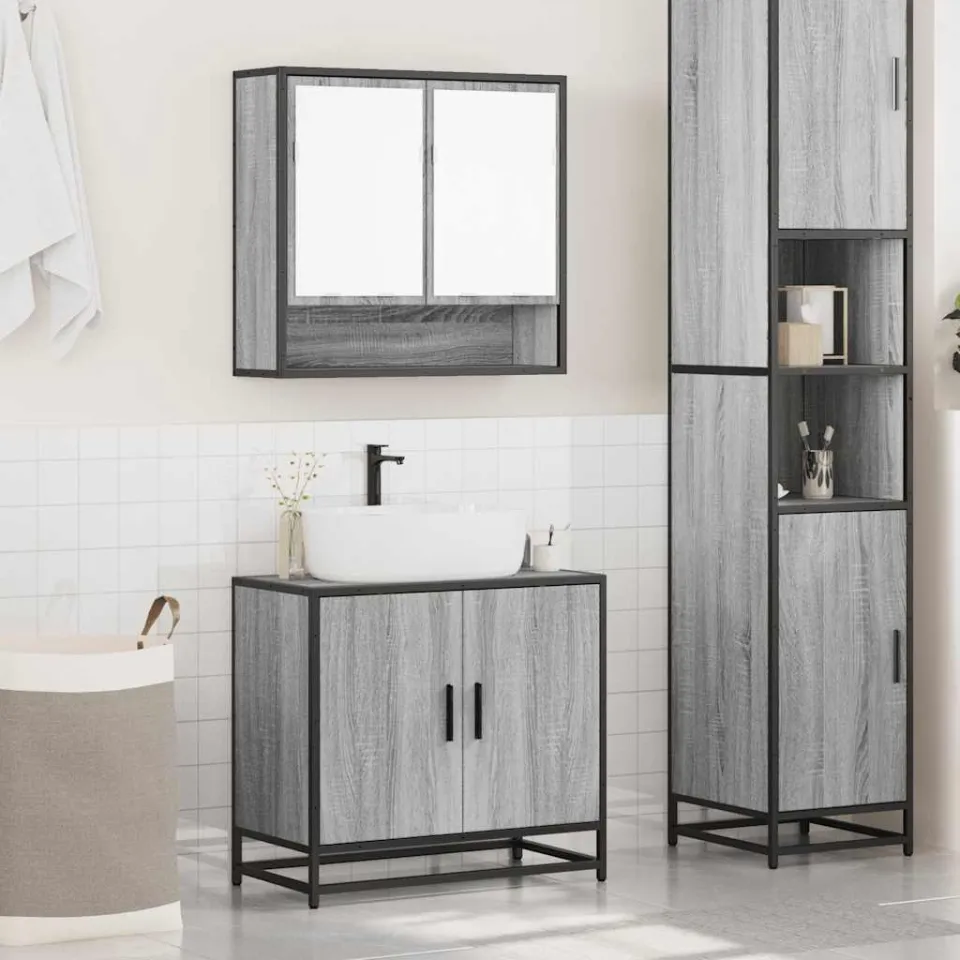 vidaXL 2-delige Badkamermeubelset bewerkt hout grijs sonoma eikenkleur, foto 2