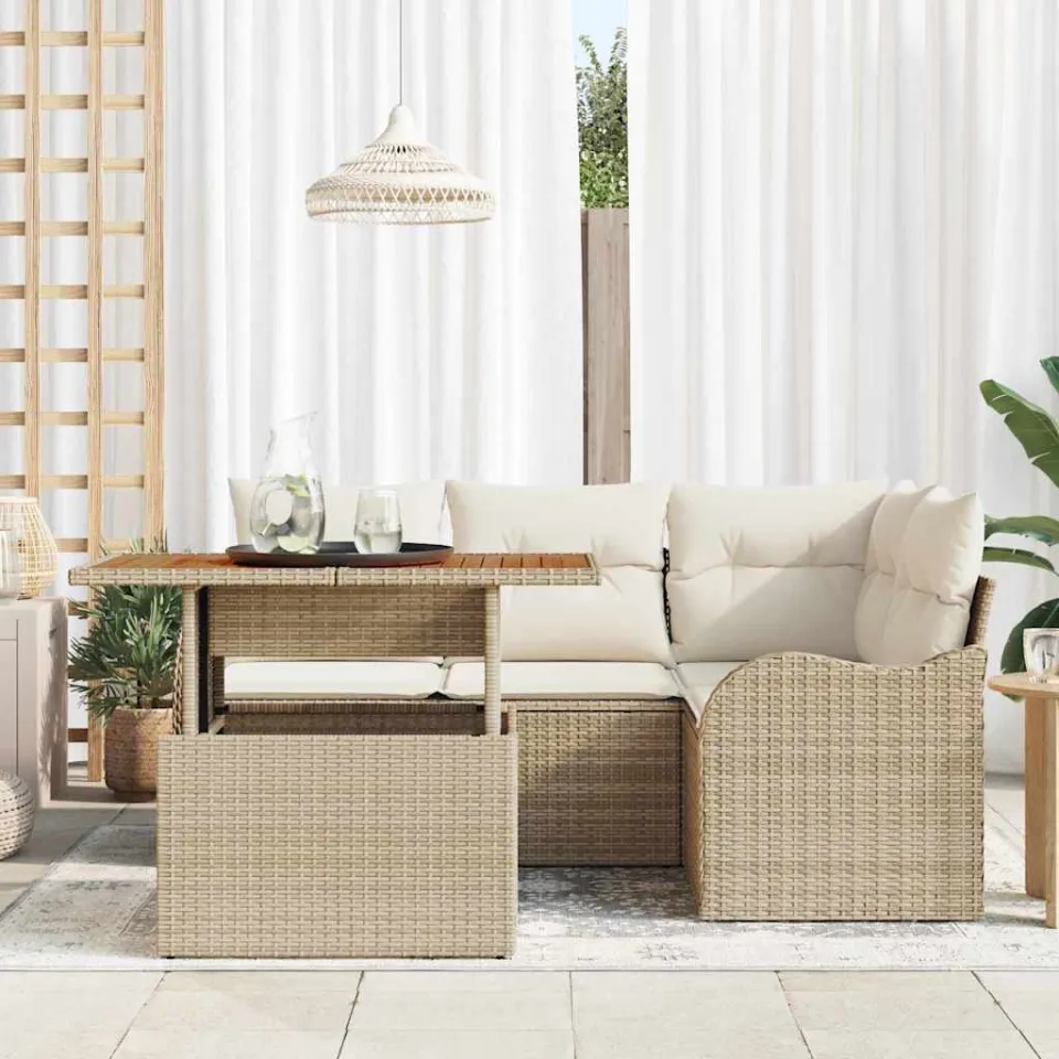 vidaXL Tuin Sofa Set 5 st Beige Poly riet, foto 2