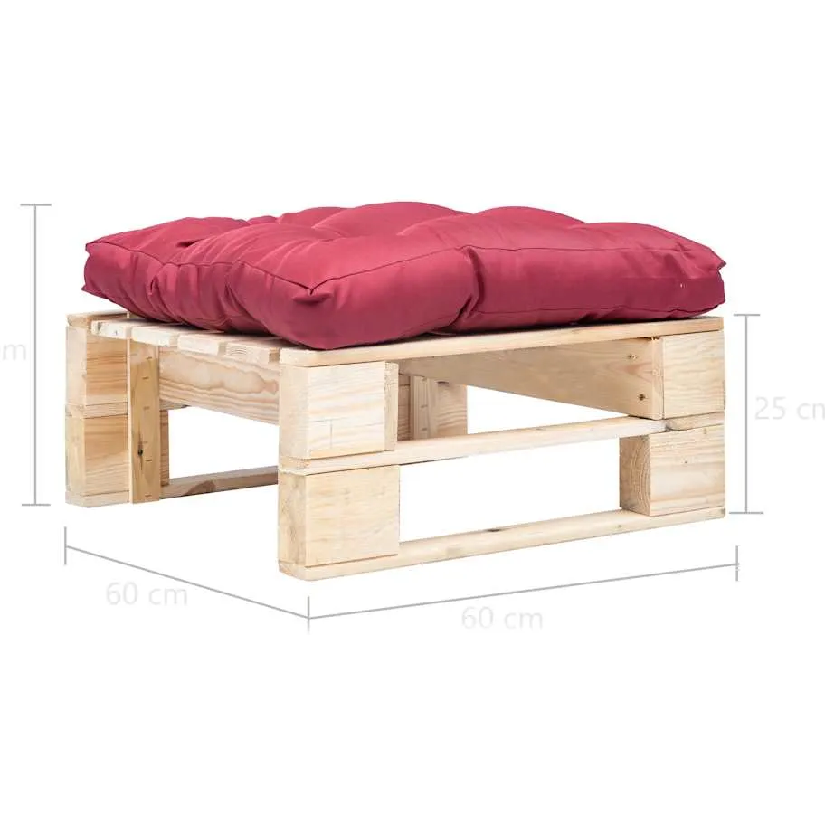 vidaXL Tuinpoef met rood kussen pallet hout naturel, foto 3