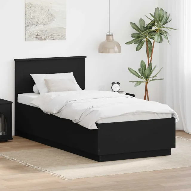 vidaXL Bedframe met hoofdeinde Zwart 90 x 200 cm Bewerkt hout