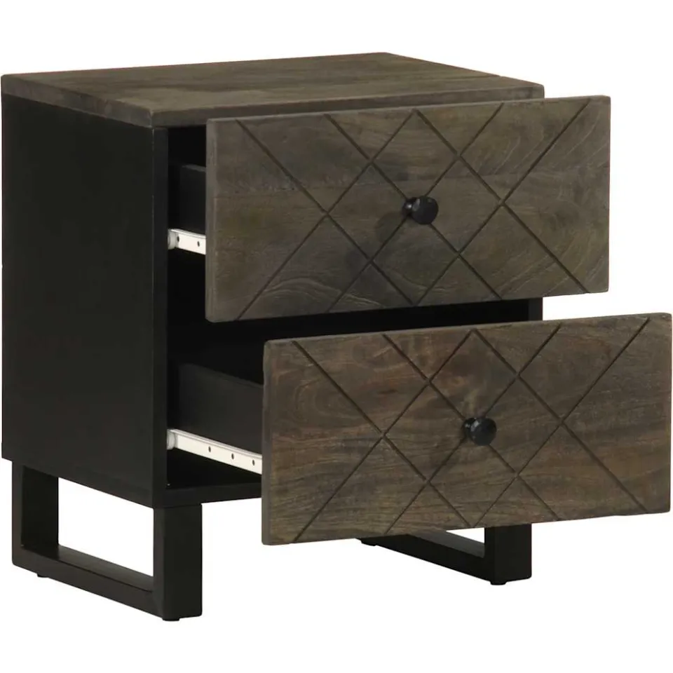 vidaXL Nachtkastjes 2 st 40x33x46 cm massief mangohout zwart, foto 3
