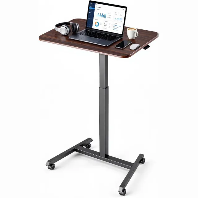 Vevor in Hoogte Verstelbaar Bureau/Computerbureau 650x480x(725-1605)mm, Metalen Frame, MDF-Blad, Draagvermogen van 15 kg, Zwenkwielen met Remmen, Zit-Sta Bureau voor Thuis, Kantoor, Studeerkamer of Kantoor bruin & zwart